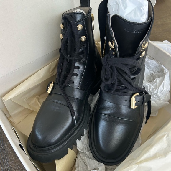 All Saints Tori Black Leather Combat Boots 7.5 - Picture 1 of 7